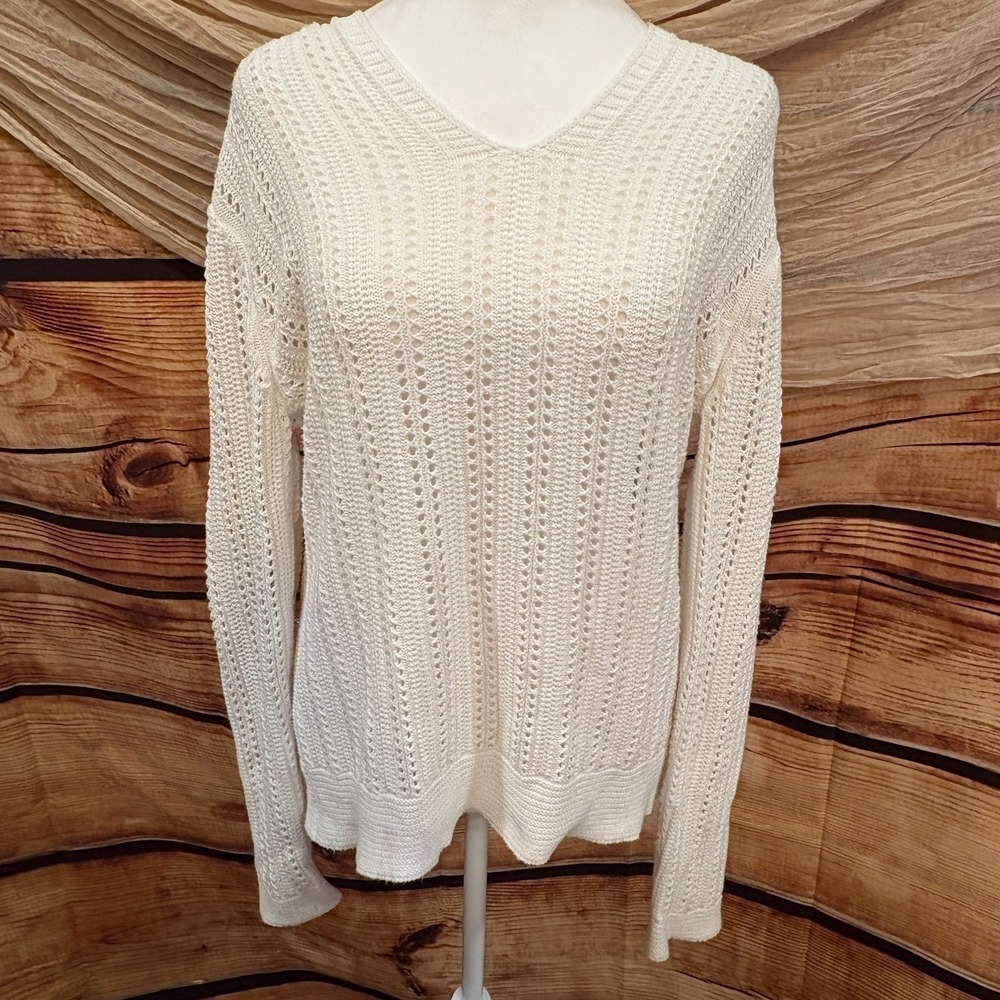 Bamboo Traders White Hoodedâ Loose Knit Pullover Sweater Size L